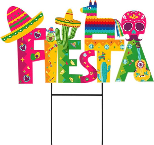 Amyhill 1 Pcs Cinco De Mayo Outdoor Decor Mexican Fiesta Metal Garden Stakes Welcome Yard Signs Decorations Cactus Avocado Guitar Garden Stakes for Fiesta Mexican Theme Party Decor Patio Lawn Walkway
