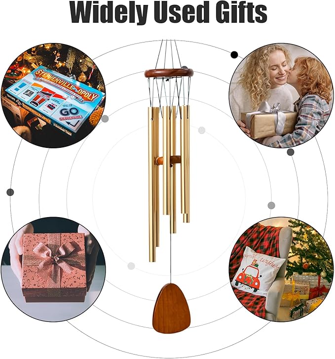 kathson Classic Wind Chimes for Outside, Memorial Windchimes for Loss of Loved One, Outdoor Deep Tone Aluminum Gift Wind Chime for Garden, Patio, Yard Zen Decoration, Gold