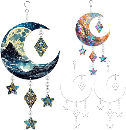 4Pack 10inch Sublimation Wind Spinner Blanks 3D Aluminum Metal Wind Sculpture Kinetic Spinners for Yard and Garden Indoor Art Ornaments Hanging Decoration (Moon)
