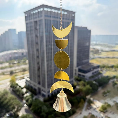 Moon Phase Wind Chimes for Window Hanging Decor,Windchime for Outdoor Garden,Gold Boho Wall Decor