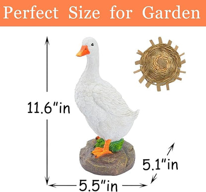 12" Real Farm Porch Goose Statue, Resin Yard Duck, Whimsical Outdoor Decor, Perfect for Garden, Patio, Backyard - Durable & Weather-Resistant, Pair with a Variety of Scarf Decorations