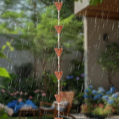 Copper Petal-Shaped Rain Chain, 98.42" Metal Rain Catcher Chain for Gutters, Decorative Outdoor Rain Chain with Hammered Finish, Garden Downspout Extension Replacement Ornament