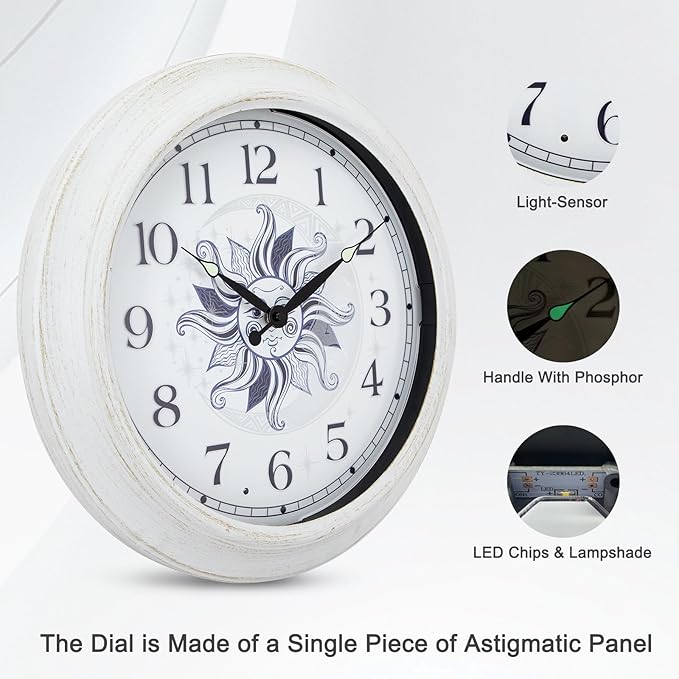 OCEST Large 15 Inch Metal Waterproof Outdoor Clock, Silent Illuminated Night Light Battery Operated Wall Clocks for Garden Pool Patio Living Room Decorative Decor