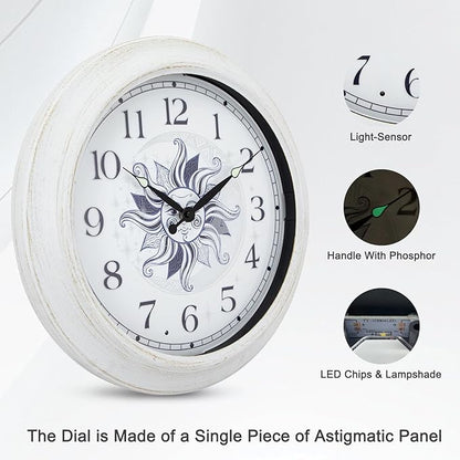 OCEST Large 15 Inch Metal Waterproof Outdoor Clock, Silent Illuminated Night Light Battery Operated Wall Clocks for Garden Pool Patio Living Room Decorative Decor