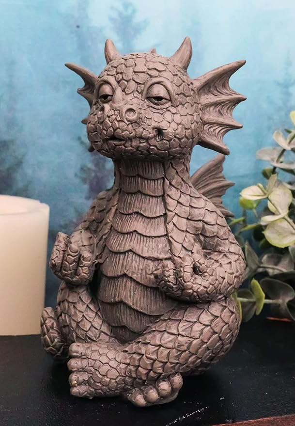 Ebros Whimsical Meditating Dragon Fists Inner Qi Strength Power Statue 5" Tall Faux Stone Resin Finish Fantasy Animated Dungeons and Dragons Welcome Guest Greeter Decor Figurine