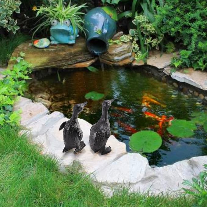 Cast Iron Duck Statue Set of 2, Heavy Duty Small Cute Duck Statuary Ducks Decor for Garden Desktop Farmhouse Figure Home Decoration