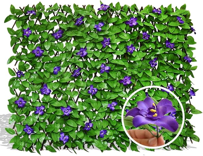 Expandable Faux Ivy Fence Privacy Screen with Artificial Flower,Greenery Expandable Stretchable Covers Panel for Balcony Patio Apartment Garden Outdoor Decor 36X92INCH