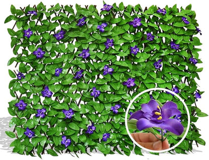 Expandable Faux Ivy Fence Privacy Screen with Artificial Flower,Greenery Expandable Stretchable Covers Panel for Balcony Patio Apartment Garden Outdoor Decor 36X92INCH