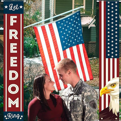 4th of July Decorations, Patriotic Decorations of Hanging American Flag Banners Porch Signs 12 x 71 in for Memorial Day Independence Day Veterans Day Labor Day for Yard Indoor Outdoor Décor