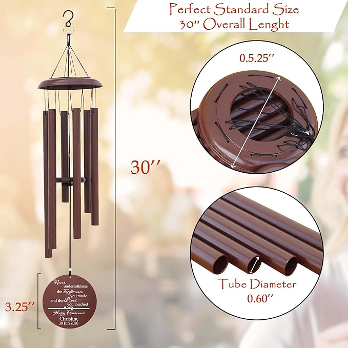 PORTHO Custom Retirement Wind Chime, Tree of Life, Bronze Colour, Persoalized Metal Wind Chimes, Custom Retirement Gifts for Men, Women, Teacher, Co-Worker, Colleague, Nanny, Boss, Veterans