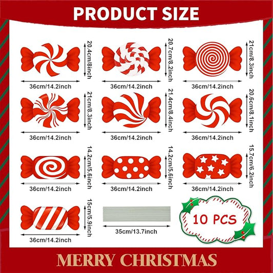 10-Piece Christmas Candy Yard Signs with Stakes Decorations – 10 Assorted Designs 14 Inches Large Peppermint and Lollipop Signs for Outdoor Garden and Lawn Holiday Party Favor