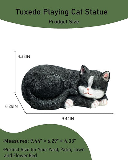 Elenon Cat Garden Statue Decorative for Yard, Black & White Sleeping Cat Figurines Home Lawn Decor, Patio Kitten Tuxedo Statues Pets Memorial Ornament for Cat Lovers