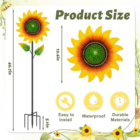 Sunflower Wind Spinners Outdoor, 46.7" H x 12.6" W Metal Wind Sculptures & Spinners with 5 Prong Stake, Garden Windmill for Yard Lawn Patio Art Decor Yellow