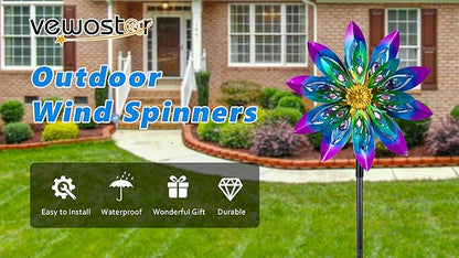 360° Metal Wind Spinner Outdoor,13" Kinetic Wind Sculptures for Yard and Garden with Metal Stak,Large Waterproof Pinwheels Gift for Women, Mom, Grandama