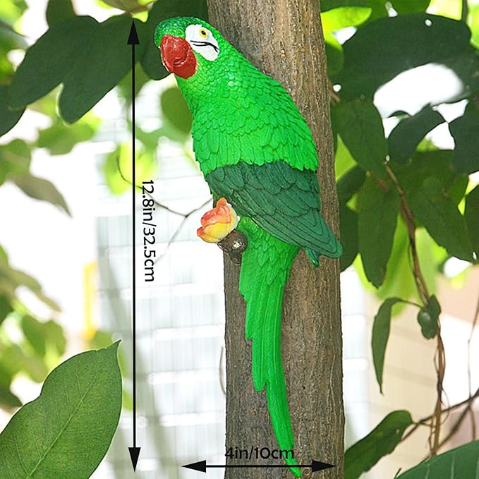 Parrot Decor Outdoor Tiki Bar Decorations for Outside Patio, Large Realistic Parrot Statue for Pool Garden Yard Lawn, Lifelike Hawaiian Tropical Bird Sculpture for Plam Tree Decor(Green)