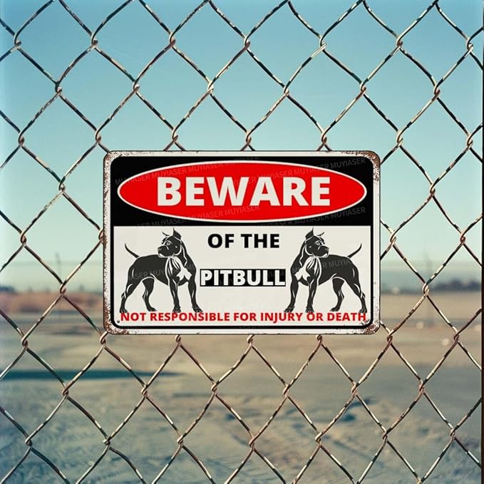 Beware Of The Dog Pitbull Sign Aluminum Metal Tin Signs Outdoor Yard Sign Warning Sign For Fence Yard Home Kitchen Farm Garden Wall Decor 8x12 Inch