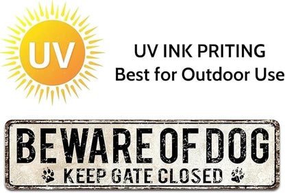 Retro Sign Tin Sign Beware of Dog Keep Gate Closed Aluminum Sign Outdoor Wall Decor Shed Garage Man Cave Kitchen 4X16 Inch