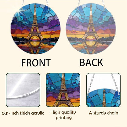 Artistic Sun Catcher for Window Hanging, Eiffel Tower France Landscape Acrylic Suncatcher, Indoor Window Wall Art, Housewarming Decoration, Birthday Gift for Women Men, Festival Gifts