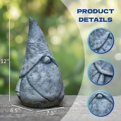 OLOMA Neutral Style Garden Gnome Statue Outdoor Heavy Stone Sculpture with Protective Resin Coating Weather Resistant Decorative Accent for Landscape Patio and Entryway