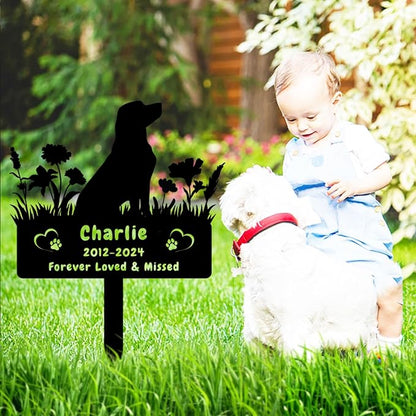 Custom Labrador Dog Memorial Grave Marker,Personalized Dog Memorial Garden Stake,Flora Dog Plaque Burial Stake Engraved Sign,Sympathy Grave Stake for Loss of Dog,Pet Memorial Statue Headstone Labrador