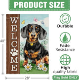 Dyrenson Welcome Dachshund Dog 28 x 40 House Flag Double Sided, Paw Prints Garden Yard Decoration Pet Owner Lover Gift, Spring Summer Burlap Outdoor Decor Decorative Large Flag