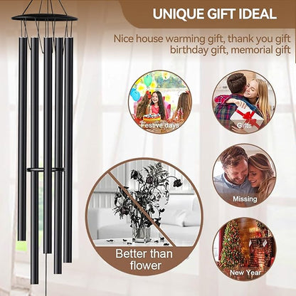 68” Large Wind Chimes for Home Garden Decor, Deep Tone Wind Chimes for Mom Grandma, Memorial Sympathy Gifts for Loss of Loved One, Black