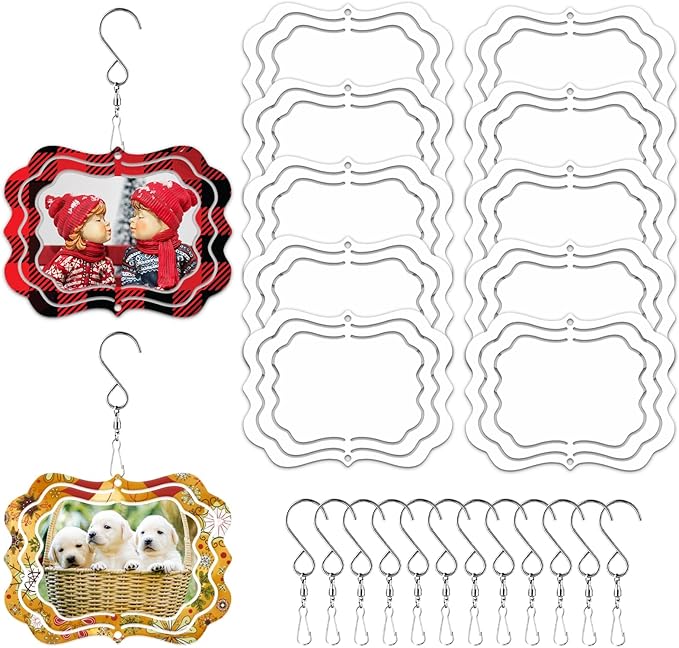 12 Pack 3inch Sublimation Wind Spinner Blanks 3D Aluminum Metal Wind Sculpture Kinetic Spinners for Yard and Garden Indoor Art Sublimation Christmas Ornament Hanging Decoration (Photo Frame)