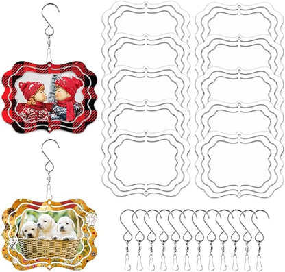 12 Pack 3inch Sublimation Wind Spinner Blanks 3D Aluminum Metal Wind Sculpture Kinetic Spinners for Yard and Garden Indoor Art Sublimation Christmas Ornament Hanging Decoration (Photo Frame)