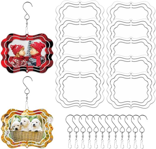 12 Pack 3inch Sublimation Wind Spinner Blanks 3D Aluminum Metal Wind Sculpture Kinetic Spinners for Yard and Garden Indoor Art Sublimation Christmas Ornament Hanging Decoration (Photo Frame)