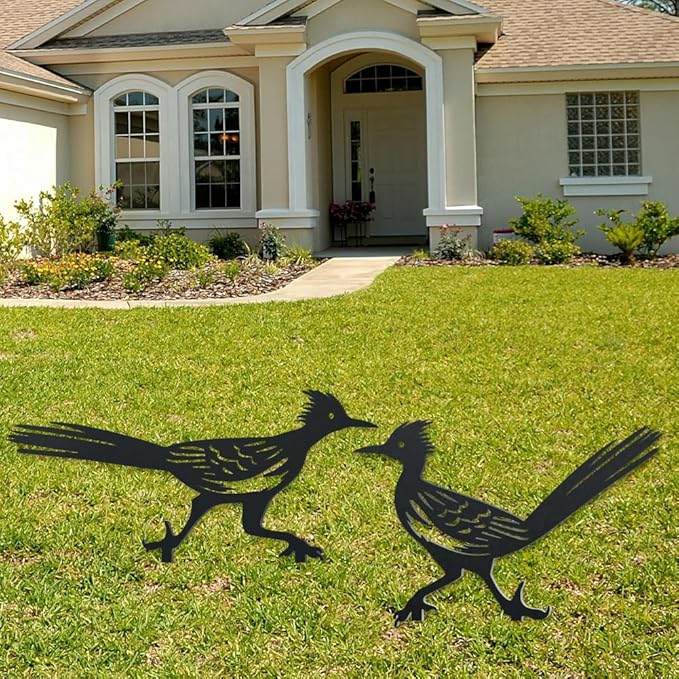 WADORN 2Pcs Metal Bird Garden Stake Statue, Running Birds Silhouette Decorative Farmhouse Stakes Metal Lawn Ornaments Cute Animal Lawn Art for Bird Lover Garden Backyard Outdoor Decorations