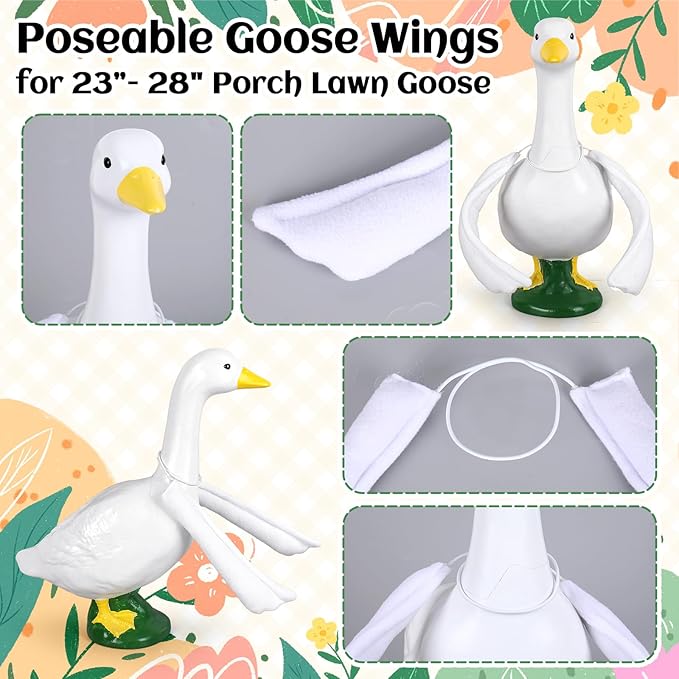 JarThenaAMCS Poseable Goose Wings for 23" - 28" Porch Goose Outfit Accessories White Wings for Fall Christmas Party Outdoor Patio Yard Lawn Decoration