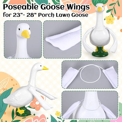 JarThenaAMCS Poseable Goose Wings for 23" - 28" Porch Goose Outfit Accessories White Wings for Fall Christmas Party Outdoor Patio Yard Lawn Decoration