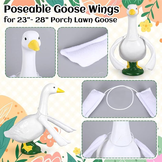 JarThenaAMCS Poseable Goose Wings for 23" - 28" Porch Goose Outfit Accessories White Wings for Fall Christmas Party Outdoor Patio Yard Lawn Decoration