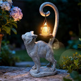 Standing Cat Garden Statue Candle Holder for Outdoor Garden Patio and Indoor Decor for Cat Lovers Women and Home Ambiance Grey Stone