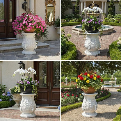 Decorative Roman Column Pedestal, English Rosette Indoor Outdoor Sculptural Garden Plinth Base Statue Riser, Weatherproof Sturdiness Plinth Base Statue Riser for Statues, Flower Pots, Decor, Cast Stone Resin (1458)