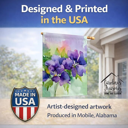 Caroline's Treasures New Jersey Violet in Watercolor House Flag Large Porch Sleeve Pole Decorative Outside Yard Banner Artwork Wall Hanging, Polyester, House Size, Multicolor