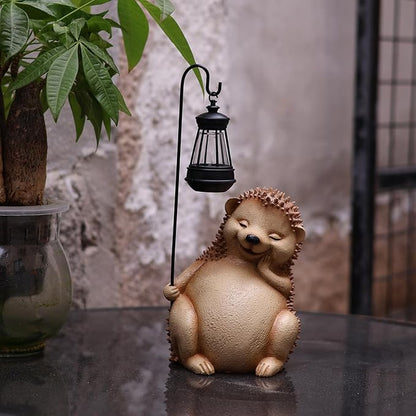 Solar Garden Statue, Cute Resin Animal Figurine with Solar Lantern Outdoor Decor for Patio Lawn Yard Pathway, Unique Housewarming Birthday Gift for Mom and Grandma (Hedgehog)