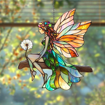 Cute Fairy Acrylic Suncatcher, Boho Suncatchers for Window Hanging Ornament, Stained Glass Effect Indoor Outdoor Garden Decor for Cottagecore Lover, Gifts for Mother's Day, Mom, Grandma, Wife, Women