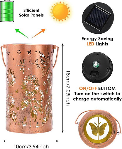 Butterfly Solar Wind Chimes - Metal Sunflower Windchimes with Lantern Outside Hanging Solar Lights Decor Gifts Garden Lawn Patio Yard Decoratoin Christmas Birthday Gift for Women Mom Grandma