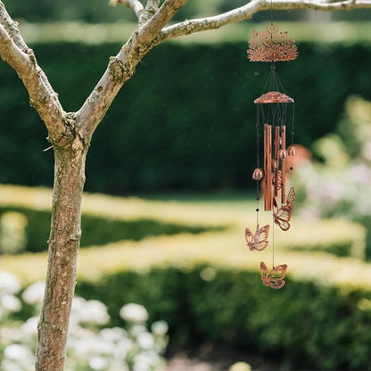 Wind Chimes for Outside, Butterfly & Flower Metal Wind Chimes with Aluminum Tubes for Garden Patio Yard Outdoors Home Decor Birthday Memorial & Housewarming Women Mom Gift Decoration