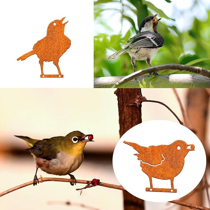 Rusty Bird Silhouette with Rusty Patina Birds Decoration Lifelike Metal Birds Garden Ornaments Silhouette Simulation Bird Figurine Rustic Outdoor Patio Yard Adornment, general
