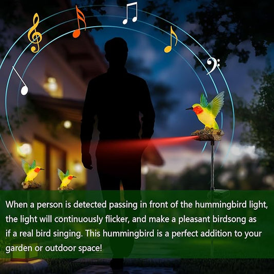Hummingbird Solar Lights for Outside with Simulated Hummingbird Call and Breathing Light Waterproof Hummingbird Statue for Garden Decorative Stakes Lighting, for All Seasons