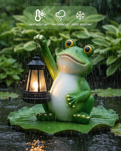 Vuees Solar Frog Garden Statue Light, Outdoor Waterproof Decorative Lantern Figurine, Cute Yard Art for Garden Patio Pond Balcony Porch Decor, Housewarming & Gardening Gifts for Women Grandma Mom