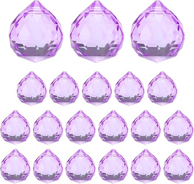 M METERXITY 20-Pack Crystal Ball Prisms, 24mm/0.94 Inch Chandelier Pendant Maker Hanging Crystals Chandelier Prisms for Home/Windows/Garden/DIY Decoration[Light Purple]