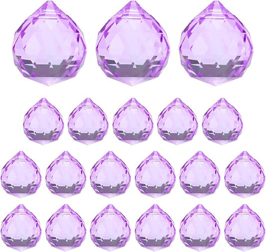 M METERXITY 20-Pack Crystal Ball Prisms, 24mm/0.94 Inch Chandelier Pendant Maker Hanging Crystals Chandelier Prisms for Home/Windows/Garden/DIY Decoration[Light Purple]