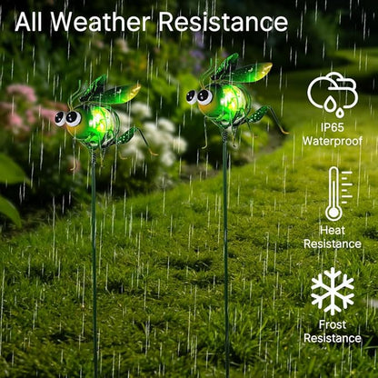 Viveta 2 Pack Garden Solar Lights, Solar Lights Stake with Cute Insect Figurines, Decorative Solar Light for Outdoor Pathway & Patio