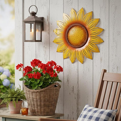 JJALIGHTS Metal Sunflower Decor Outdoor Wall Art -23 Inch Larger Size Metal Flower Wall Decor for Patio Garden Fence Home Bedroom Living Room Kitchen Bathroom, Thoughtful Gift, Housewarming Gift