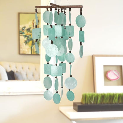 Woodstock Chimes Asli Arts Collection, Aqua Capiz Chime, 22'' Capiz Wind Chimes for Outdoor, Patio, Home or Garden Décor (C160)