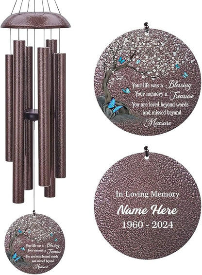 Personalized Wind Chimes, Butterfly Sympathy Wind Chime, in Loving Memory for Loss of Loved Dad/Mom, Metal Large Memorial Gifts, 36inch/45inch Deep Tone Wind Chime (Produced in USA)