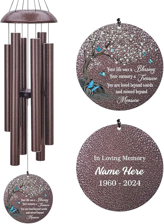 Personalized Wind Chimes, Butterfly Sympathy Wind Chime, in Loving Memory for Loss of Loved Dad/Mom, Metal Large Memorial Gifts, 36inch/45inch Deep Tone Wind Chime (Produced in USA)